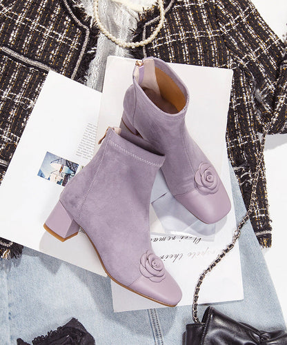 Purple Suede Splicing Chunky Boots