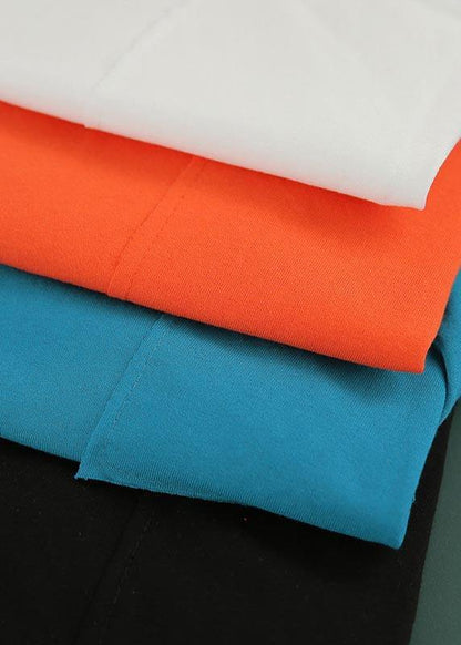 Style Orange O-neck Pockets Cotton Tops Summer