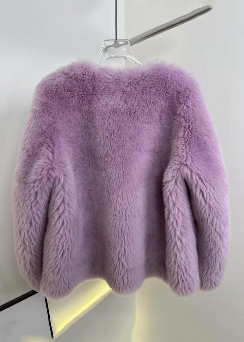 Purple Button Mink Hair Coat Winter