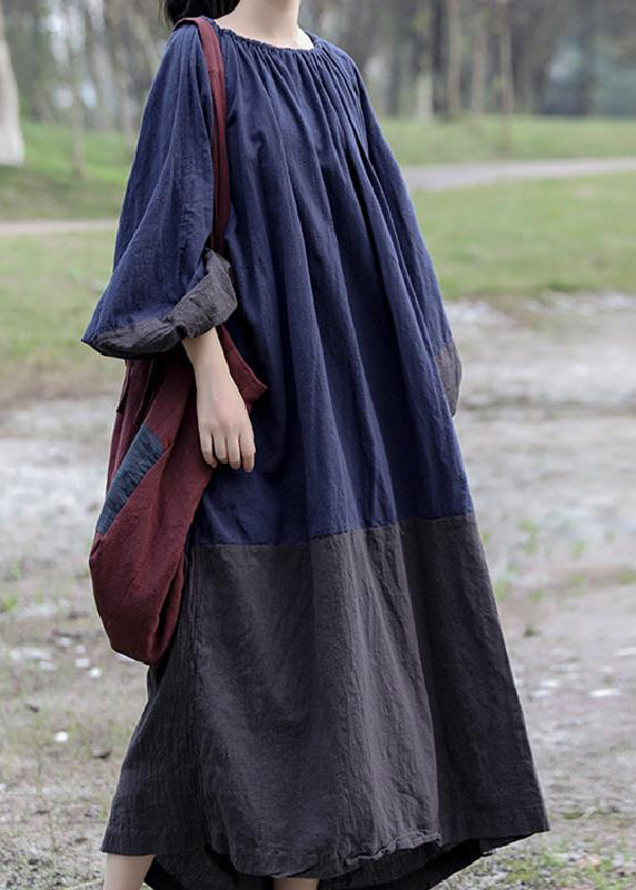 Gradient Color Colorblock O-neck Patchwork Long Dresses Spring
