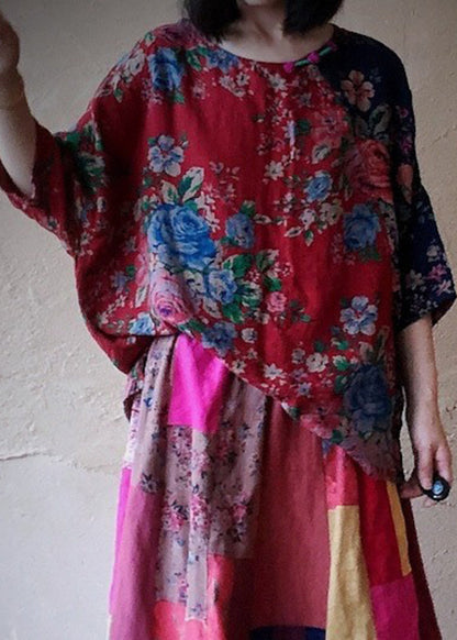 Colour 2 O-neck Print Cotton Top Long Sleeve