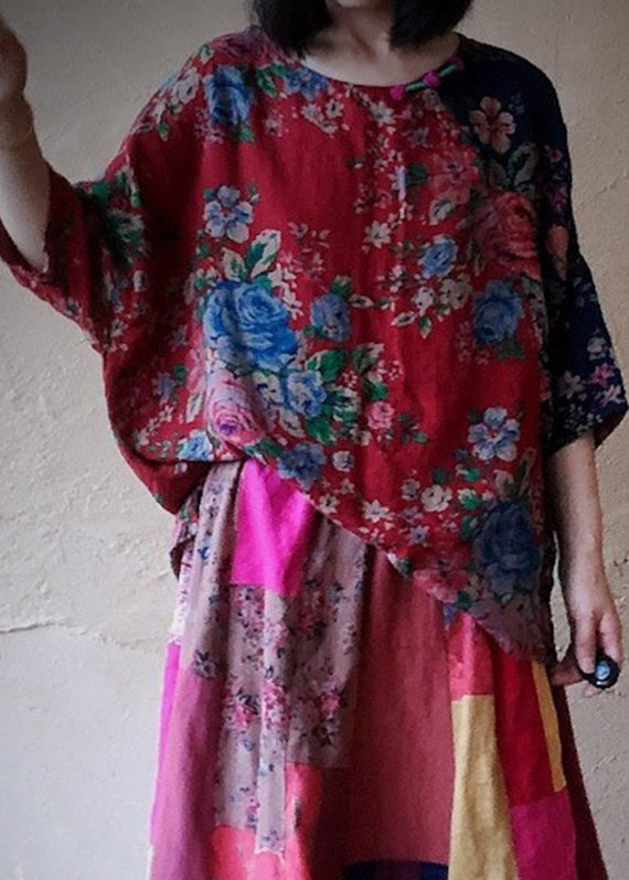 Colour 2 O-neck Print Cotton Top Long Sleeve