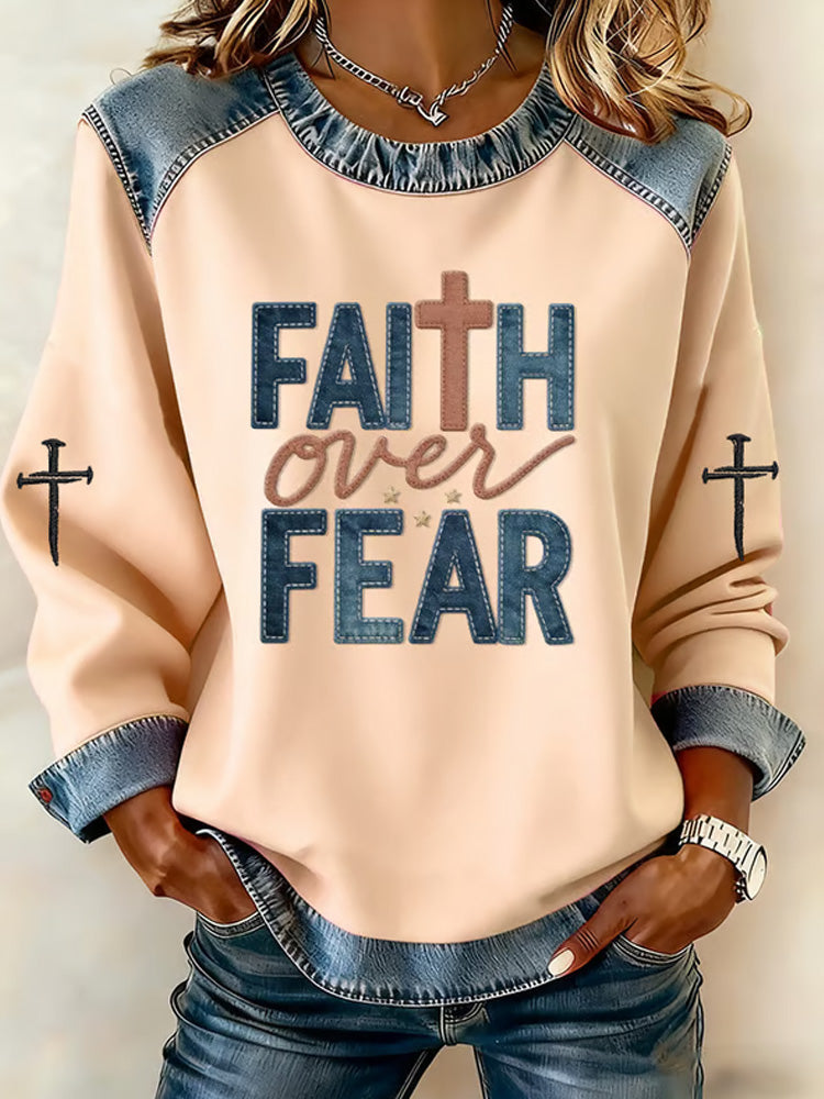Comstylish Women's Casual Retro Faith Overcomes Fear Sweatshirt