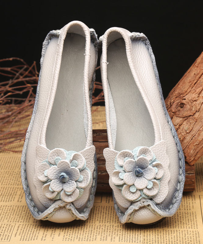 Splicing Penny Loafers Light Grey Cowhide Leather