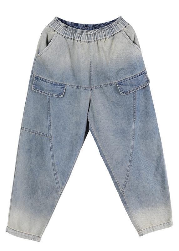 Modern Light Blue Trousers Thin Spring Pockets Sewing Pants