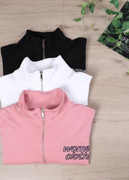 White Unique Zipper Stylish Spring Tops