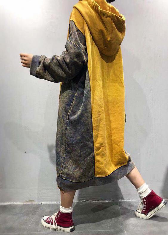 Orange Hooded Dress Cartoon Printing Spring Maxi Dress
