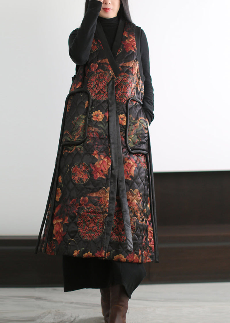 Boutique Black Print Fine Cotton Filled Vests Winter