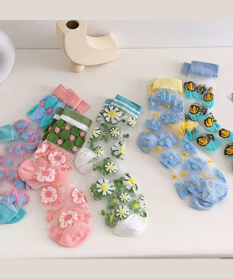 Diy Jacquard Sheer Mesh Mid Calf Socks