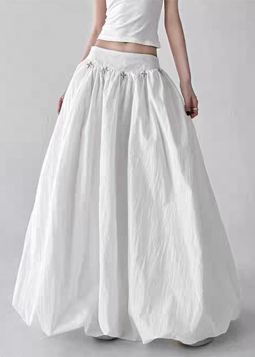 White Original Design Cotton a Line Skirts High Waist Fall