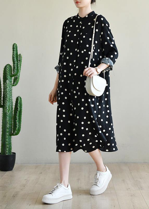 Black Dot Button Spring Maxi Dress
