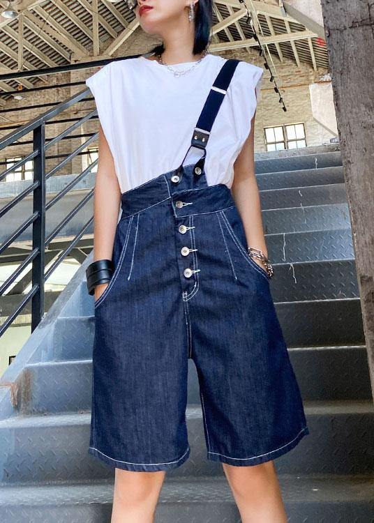 Summer Denim Blue Back With Button Five Pants