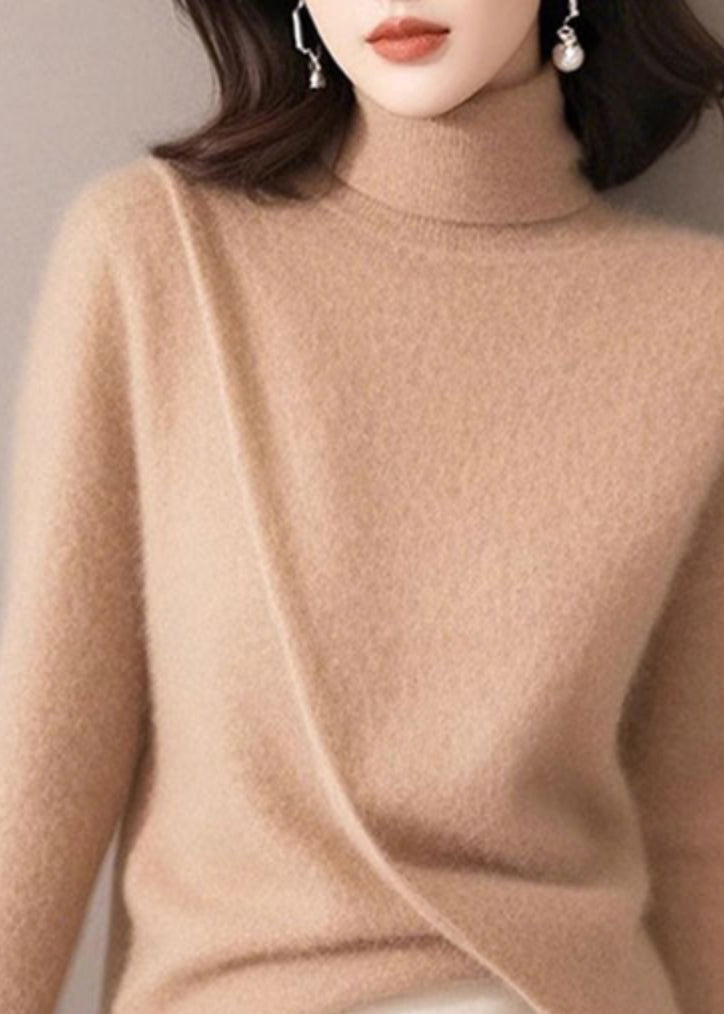 Organic Light Camel Asymmetrical Cotton Knit Sweaters Winter