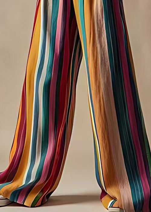 Original Design Striped Elastic Waist Cotton Blend Pants Summer