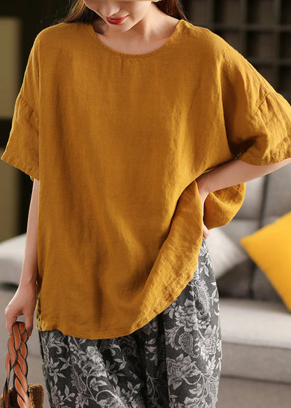 Loose Rose O Neck Linen T Shirts Summer
