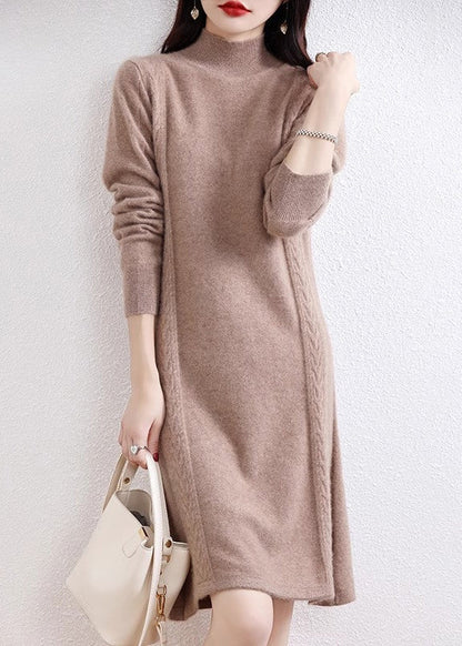 Navy Turtleneck Wool Knit Sweater Dress Fall