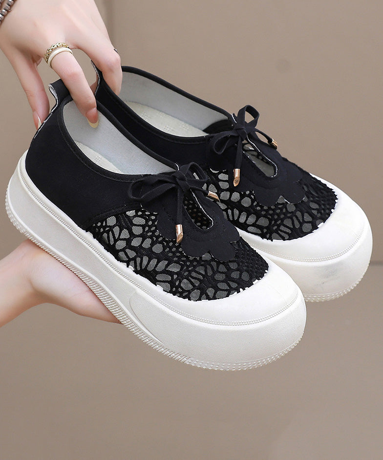 Black Splicing Breathable Mesh Platform Flat Feet Shoes