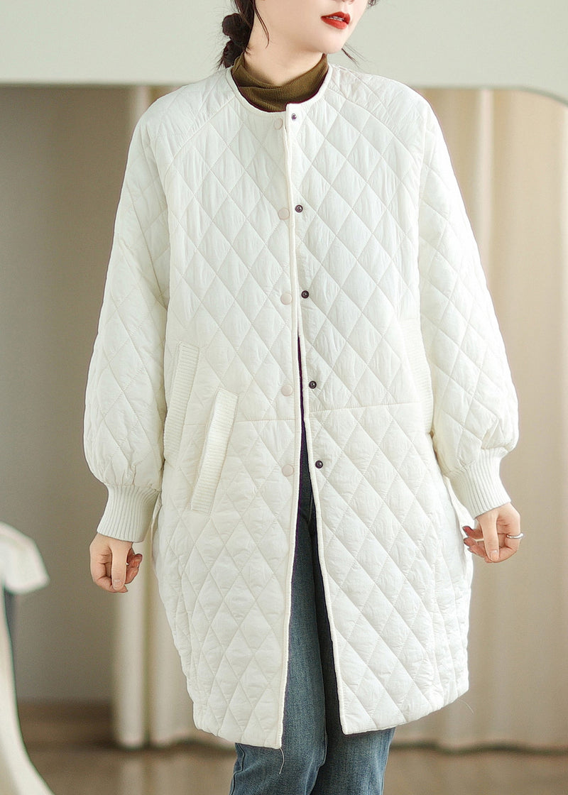 Stylish White Hooded Pockets Fine Cotton Filled Coat Winter