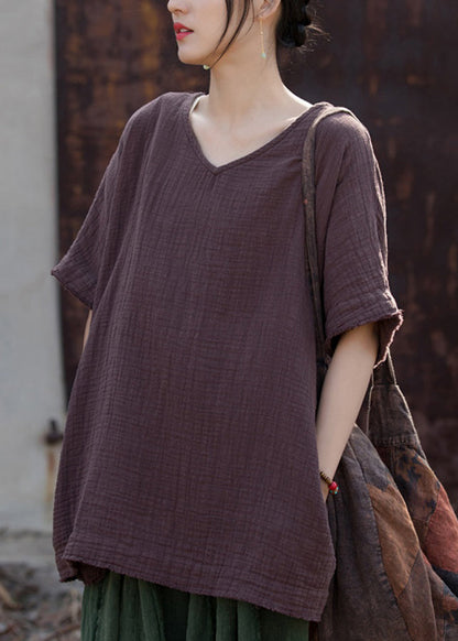 Organic Linen V Neck Cotton T Shirt Summer