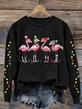 Comstylish Women's Christmas Flamingo Print Crewneck Sweatshirt
