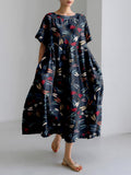Comstylish Traditional Colorful Dragonfly Japanese Art Linen Blend Maxi Dress