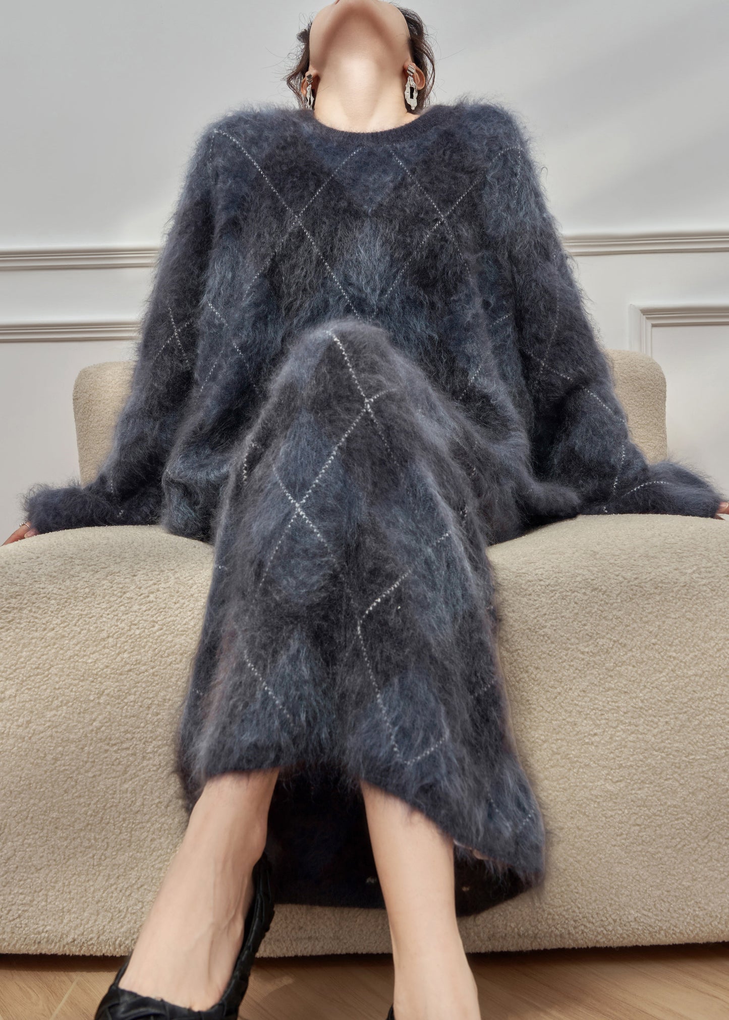 Plaid O Neck Cweaters and Skirts Ma Hai Mao Two Pieces Set Winter