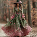Comstylish Women's Floral And Star-moon Art Print Casual Long Dress