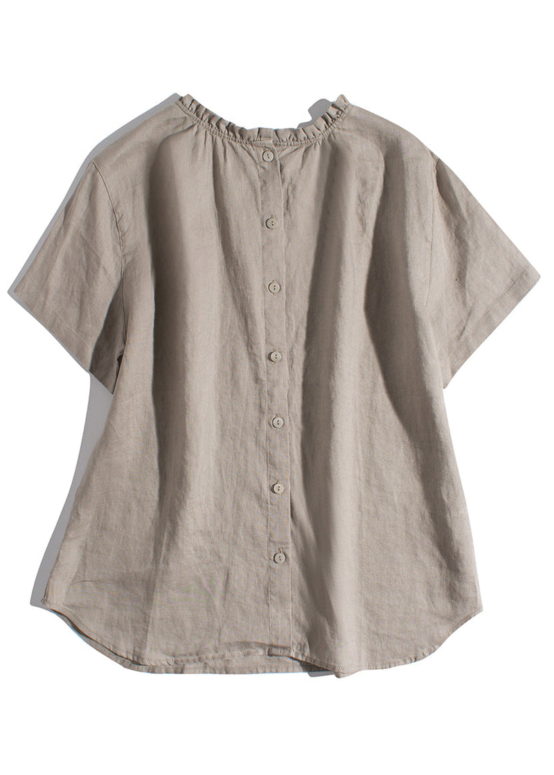 Simple Pink Ruffled Wear on Both Sides Linen Blouses Summer