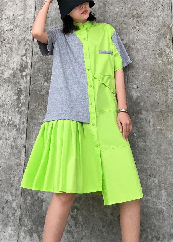 Fluorescent Green Patchwork Asymmetrical Design Party Dress Summer