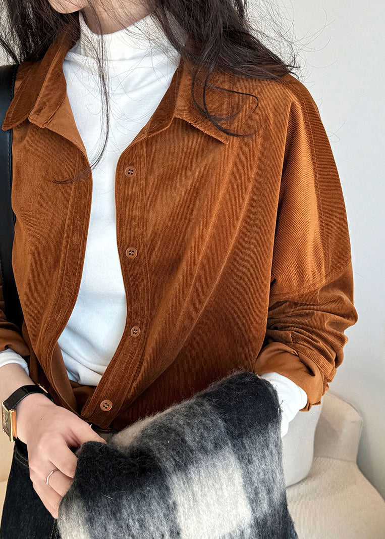 Caramel Peter Pan Collar Corduroy Shirt Fall