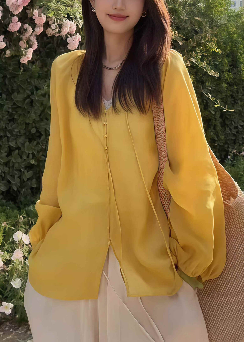 Yellow Oversized Cotton Upf 50+shirt Fall