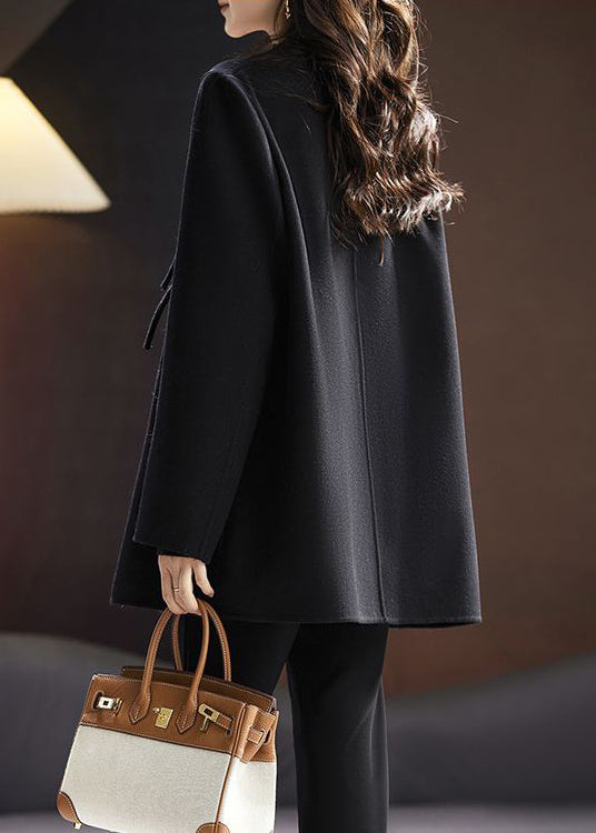 Black Chinese Button Wool Coats Spring