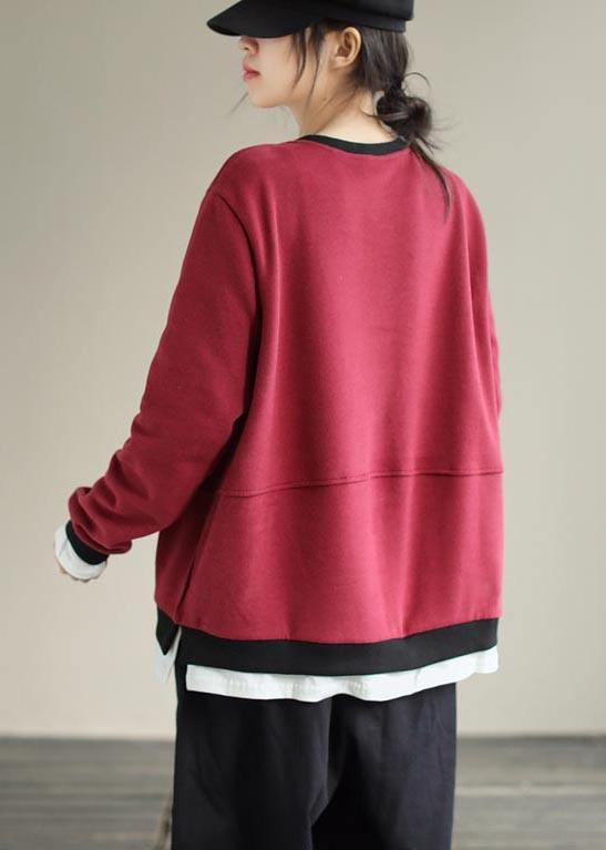 Red Clothes for O Neck False Two Pieces Silhouette Spring Blouse