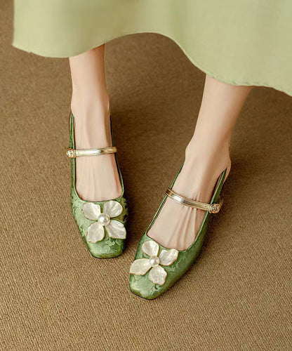 Green Chunky Chinese Style Buckle Strap Splicing Sandals