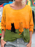 Comstylish Cats Art Painting Print Long Sleeve T-shirt
