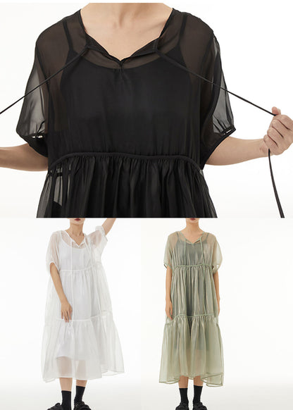 Art Light Green Oversized Lace Up Tulle Dress Sets 2 Pieces Summer