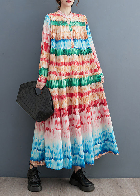 Simple Rainbow Oversized Print Cotton Holiday Dress Spring