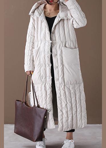 - Winter Overcoat Beige Hooded Large Pockets Coat