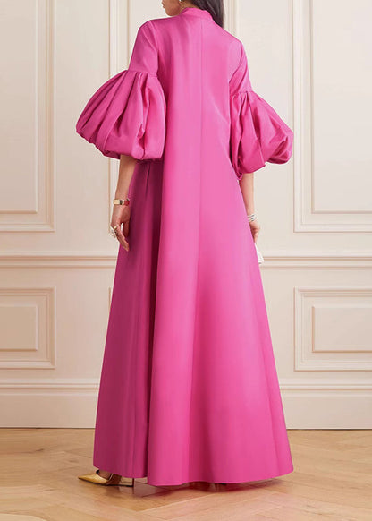 Rose Stand Collar Maxi Dress Petal Sleeve