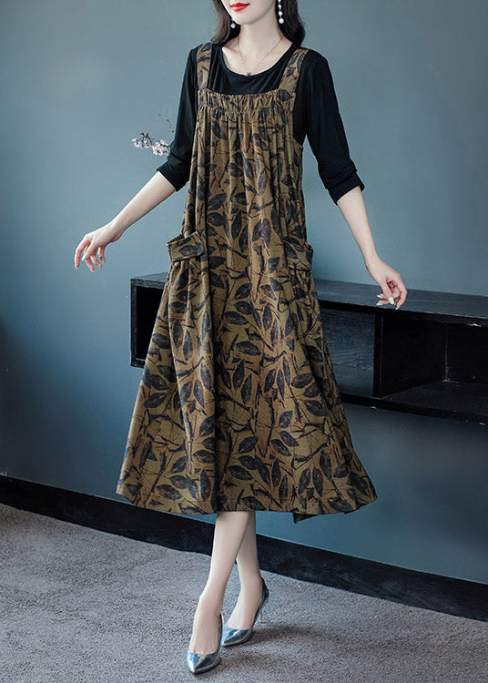 Art Print Wrinkled Cotton T Shirt and Slip Dress Two Pieces Set Spring