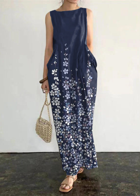 Grace Black Dot Print Pockets Long Dresses Sleeveless Summer