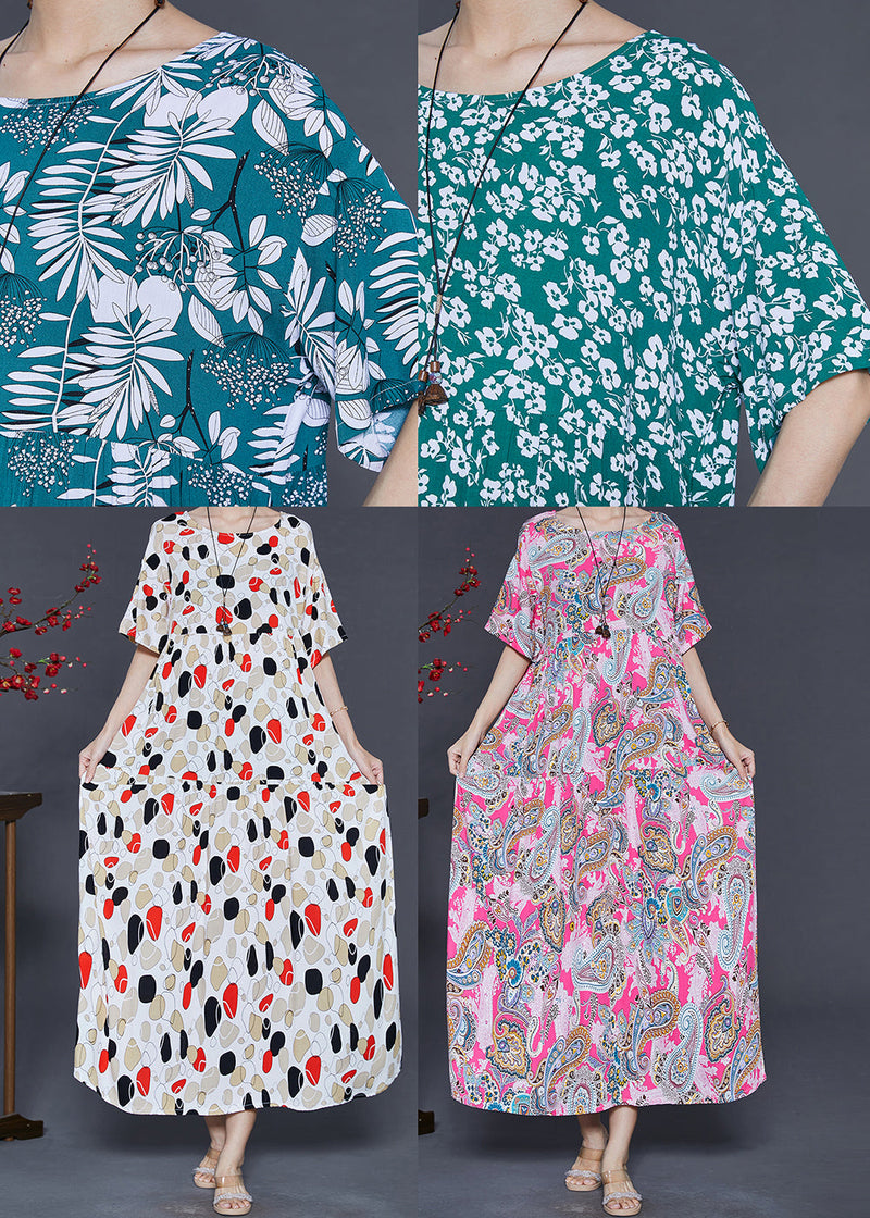 Pink Oversized Print Cotton Ankle Dress Summer