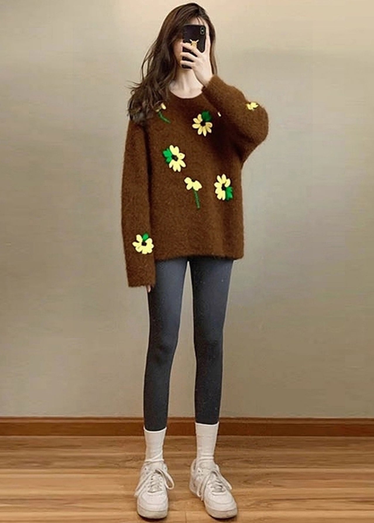 Unique Brown Oversized Lace Knit Sweater Tops Spring