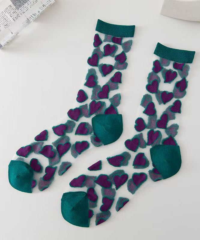 Heart Jacquard Transparent Thin Mid Length Socks