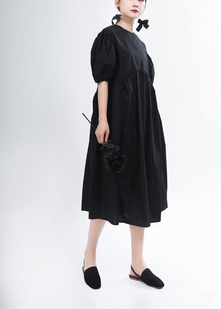 Handmade Black O-neck Long Summer Cotton Dress