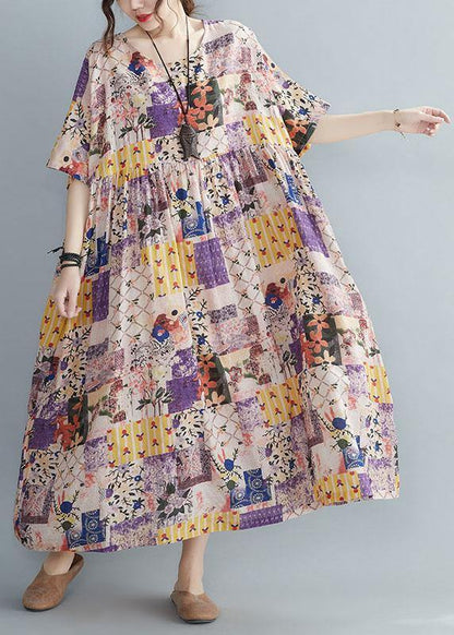 O-neck Retro Print Summer Sundress Half Sleeve