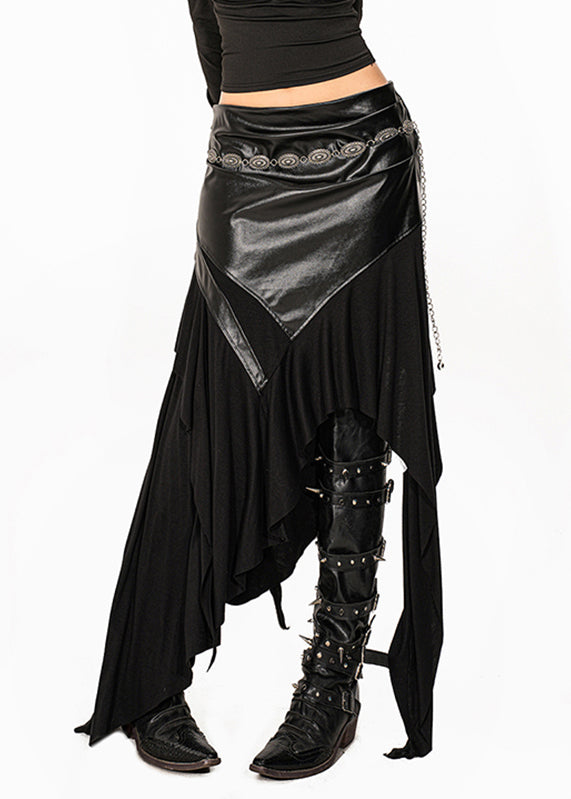 Unique Black Patchwork High Waist Pu Maxi Skirt Summer