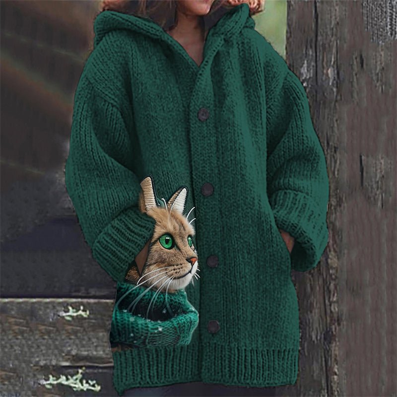Comstylish Fuzzy Cat With Scarf Cozy Hooded Cardigan