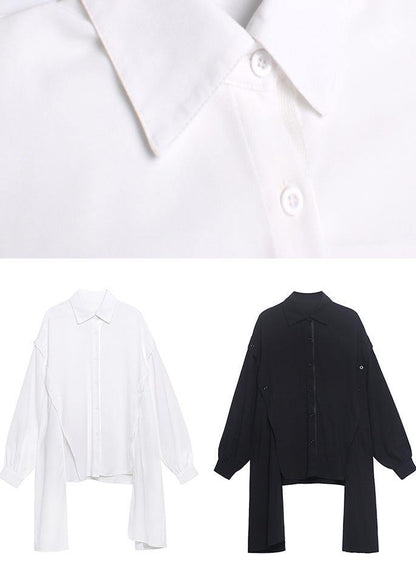 Black Asymmetrical Design Button Shirt Long Sleeve Spring