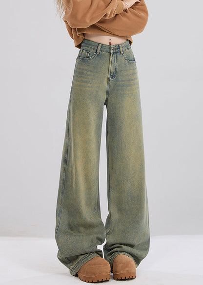 Nostalgic Blue Pockets High Waist Warm Fleece Jeans Spring